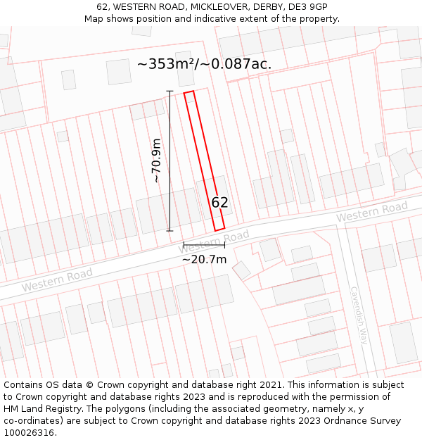 62, WESTERN ROAD, MICKLEOVER, DERBY, DE3 9GP: Plot and title map