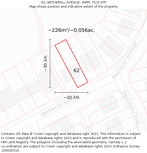 62, WETHERALL AVENUE, YARM, TS15 9TP: Plot and title map