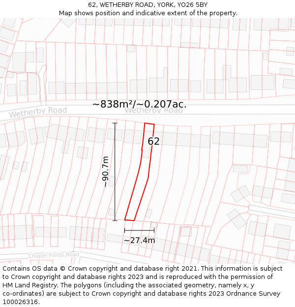 62, WETHERBY ROAD, YORK, YO26 5BY: Plot and title map
