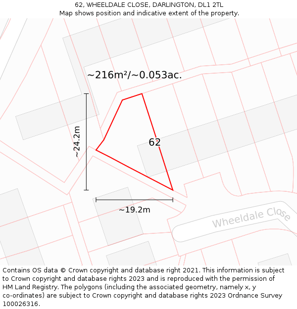 62, WHEELDALE CLOSE, DARLINGTON, DL1 2TL: Plot and title map
