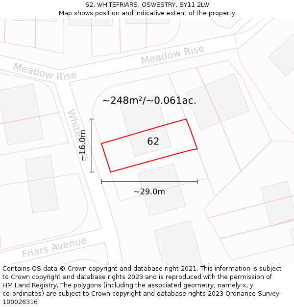 62, WHITEFRIARS, OSWESTRY, SY11 2LW: Plot and title map