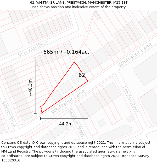 62, WHITTAKER LANE, PRESTWICH, MANCHESTER, M25 1ET: Plot and title map