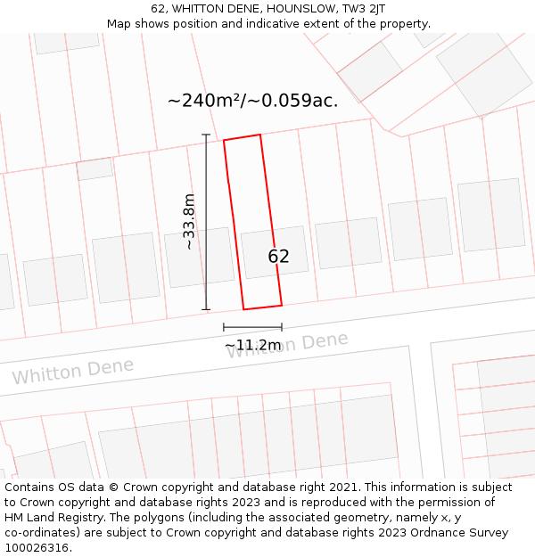 62, WHITTON DENE, HOUNSLOW, TW3 2JT: Plot and title map