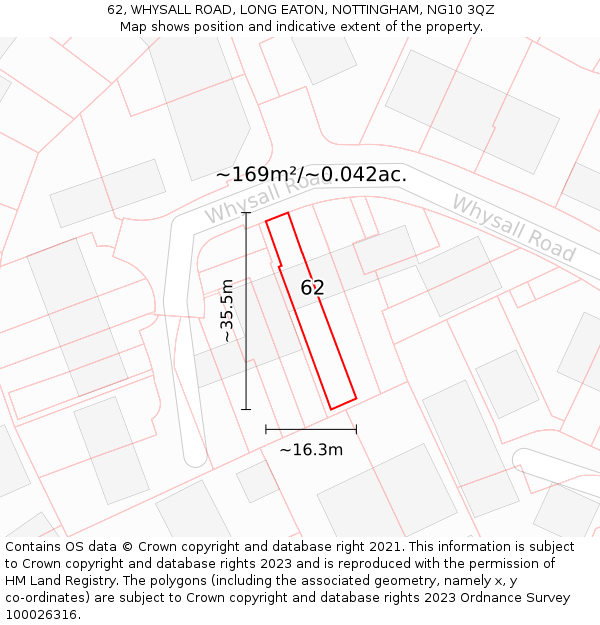 62, WHYSALL ROAD, LONG EATON, NOTTINGHAM, NG10 3QZ: Plot and title map