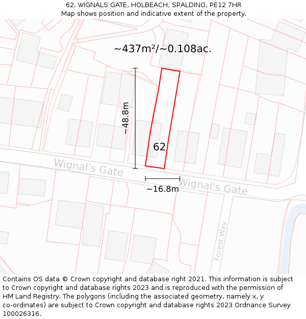 62, WIGNALS GATE, HOLBEACH, SPALDING, PE12 7HR: Plot and title map