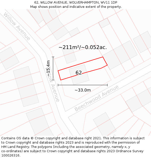 62, WILLOW AVENUE, WOLVERHAMPTON, WV11 1DP: Plot and title map