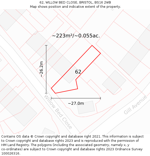 62, WILLOW BED CLOSE, BRISTOL, BS16 2WB: Plot and title map