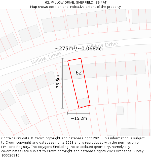 62, WILLOW DRIVE, SHEFFIELD, S9 4AT: Plot and title map