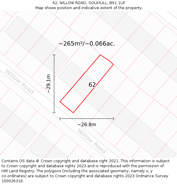 62, WILLOW ROAD, SOLIHULL, B91 1UF: Plot and title map