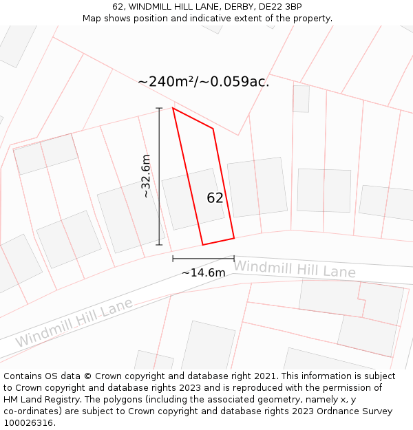 62, WINDMILL HILL LANE, DERBY, DE22 3BP: Plot and title map