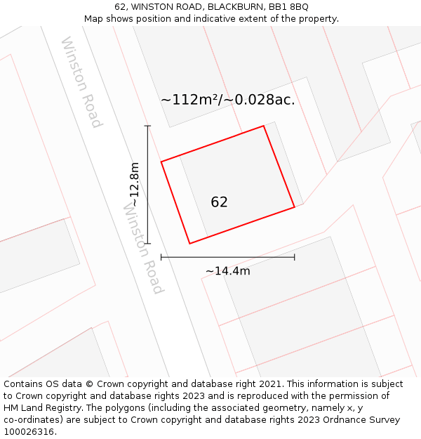 62, WINSTON ROAD, BLACKBURN, BB1 8BQ: Plot and title map