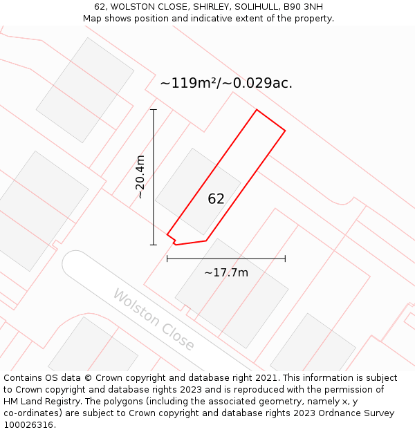 62, WOLSTON CLOSE, SHIRLEY, SOLIHULL, B90 3NH: Plot and title map