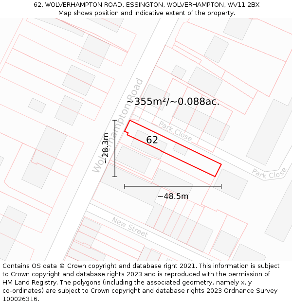 62, WOLVERHAMPTON ROAD, ESSINGTON, WOLVERHAMPTON, WV11 2BX: Plot and title map
