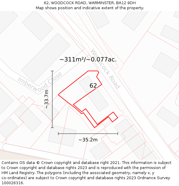 62, WOODCOCK ROAD, WARMINSTER, BA12 9DH: Plot and title map