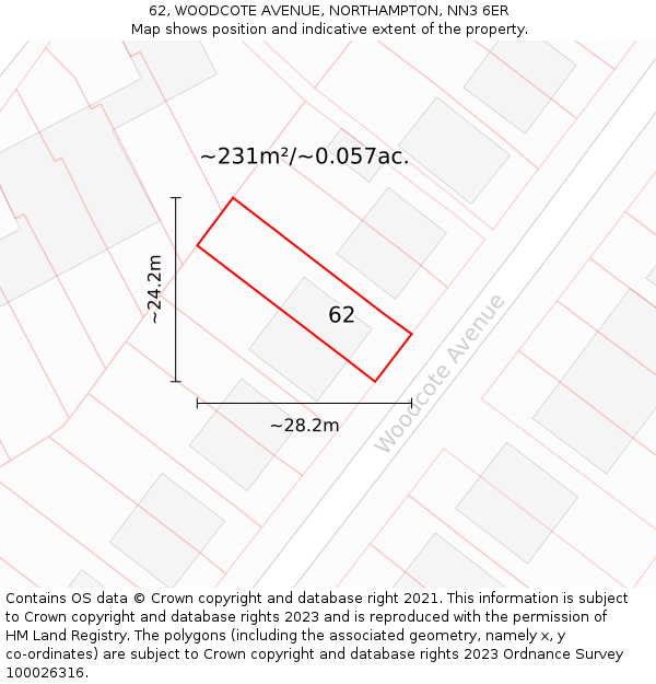 62, WOODCOTE AVENUE, NORTHAMPTON, NN3 6ER: Plot and title map
