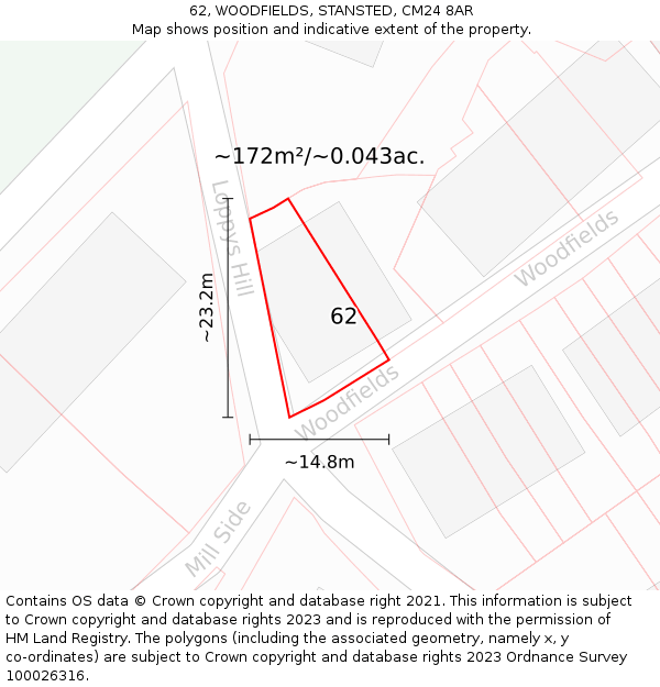 62, WOODFIELDS, STANSTED, CM24 8AR: Plot and title map