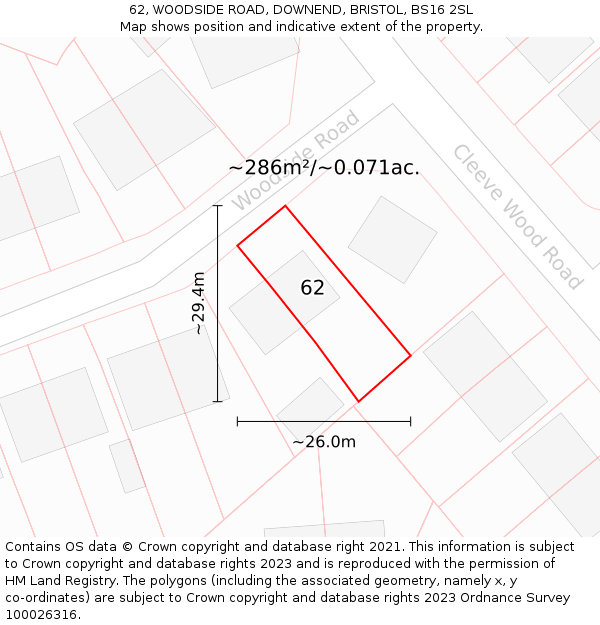 62, WOODSIDE ROAD, DOWNEND, BRISTOL, BS16 2SL: Plot and title map