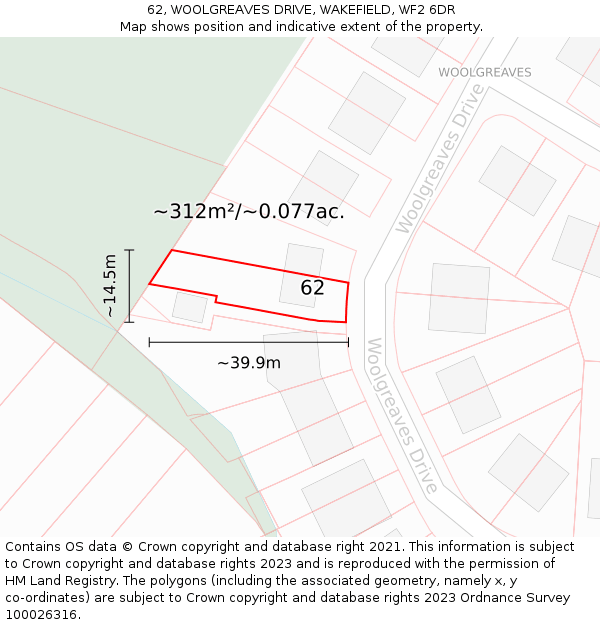62, WOOLGREAVES DRIVE, WAKEFIELD, WF2 6DR: Plot and title map