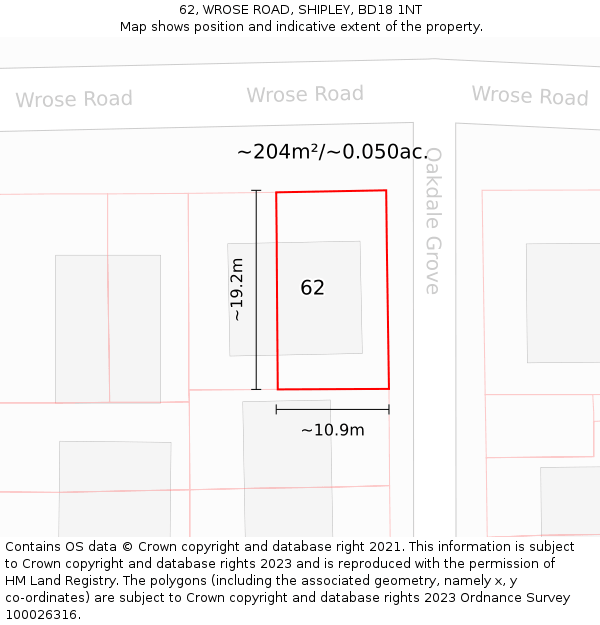 62, WROSE ROAD, SHIPLEY, BD18 1NT: Plot and title map