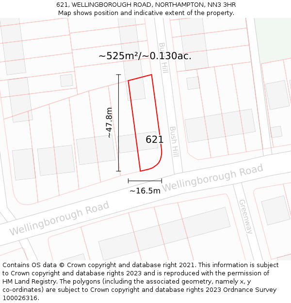 621, WELLINGBOROUGH ROAD, NORTHAMPTON, NN3 3HR: Plot and title map