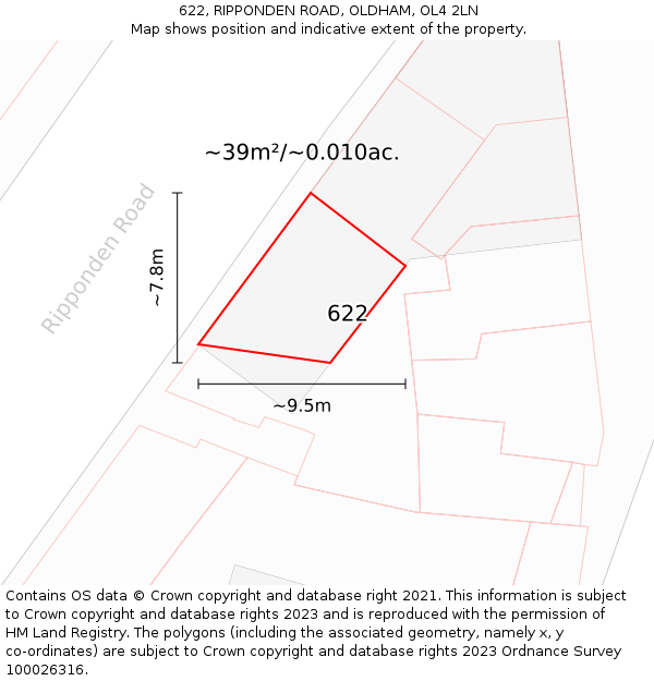622, RIPPONDEN ROAD, OLDHAM, OL4 2LN: Plot and title map