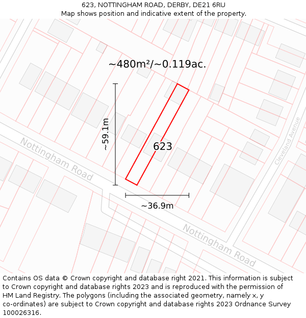 623, NOTTINGHAM ROAD, DERBY, DE21 6RU: Plot and title map