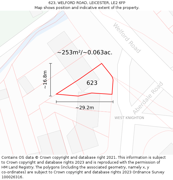 623, WELFORD ROAD, LEICESTER, LE2 6FP: Plot and title map