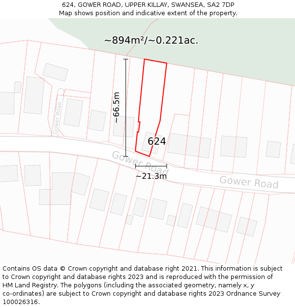 624, GOWER ROAD, UPPER KILLAY, SWANSEA, SA2 7DP: Plot and title map