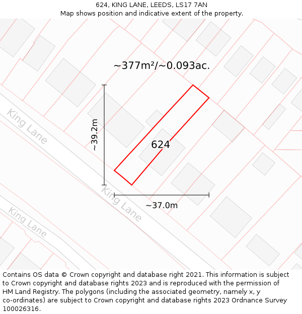 624, KING LANE, LEEDS, LS17 7AN: Plot and title map