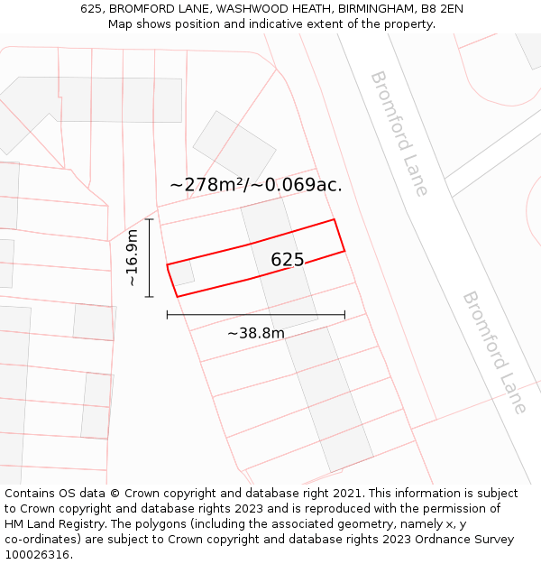 625, BROMFORD LANE, WASHWOOD HEATH, BIRMINGHAM, B8 2EN: Plot and title map