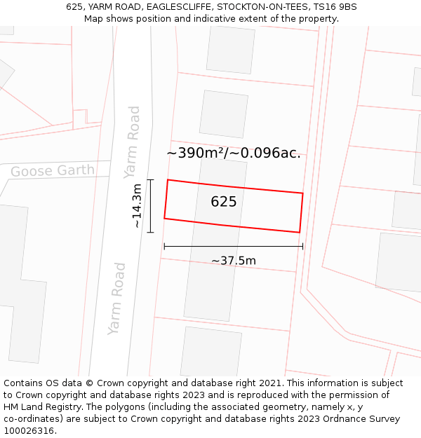 625, YARM ROAD, EAGLESCLIFFE, STOCKTON-ON-TEES, TS16 9BS: Plot and title map