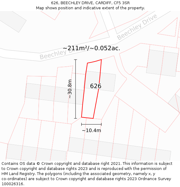 626, BEECHLEY DRIVE, CARDIFF, CF5 3SR: Plot and title map