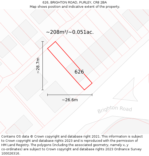 626, BRIGHTON ROAD, PURLEY, CR8 2BA: Plot and title map