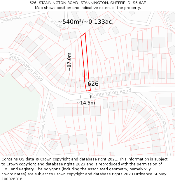 626, STANNINGTON ROAD, STANNINGTON, SHEFFIELD, S6 6AE: Plot and title map