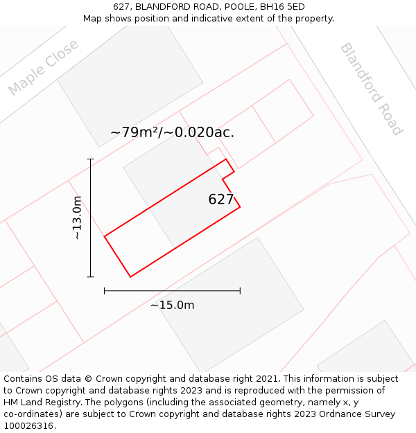 627, BLANDFORD ROAD, POOLE, BH16 5ED: Plot and title map