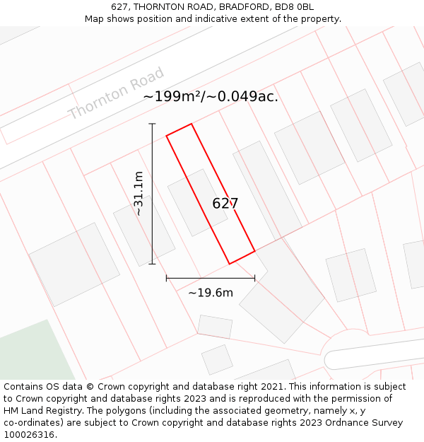 627, THORNTON ROAD, BRADFORD, BD8 0BL: Plot and title map