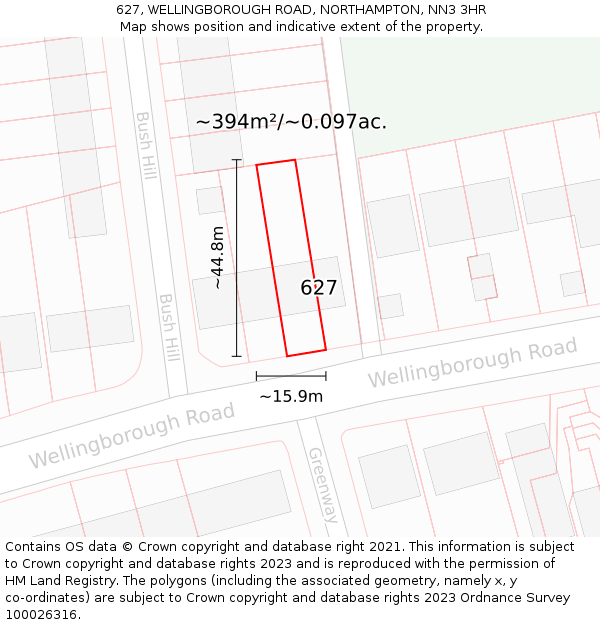627, WELLINGBOROUGH ROAD, NORTHAMPTON, NN3 3HR: Plot and title map