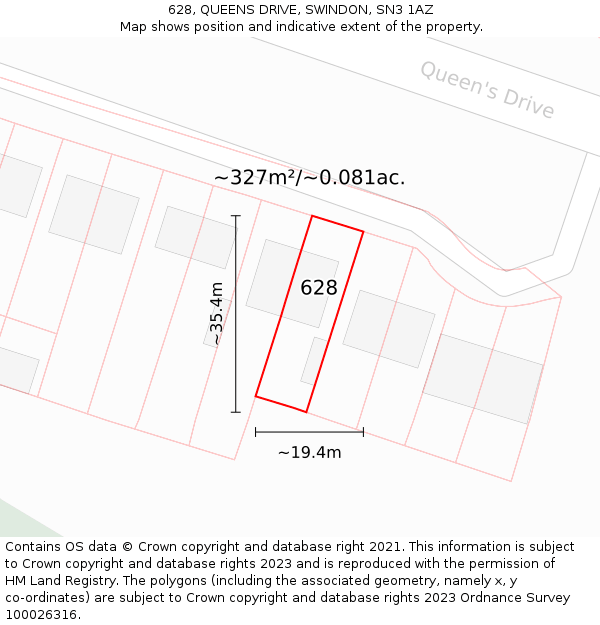 628, QUEENS DRIVE, SWINDON, SN3 1AZ: Plot and title map