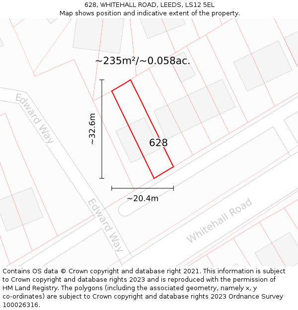 628, WHITEHALL ROAD, LEEDS, LS12 5EL: Plot and title map