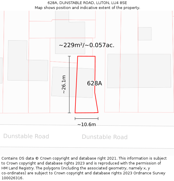 628A, DUNSTABLE ROAD, LUTON, LU4 8SE: Plot and title map