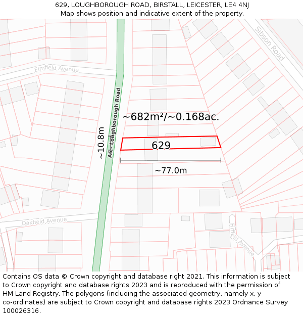 629, LOUGHBOROUGH ROAD, BIRSTALL, LEICESTER, LE4 4NJ: Plot and title map
