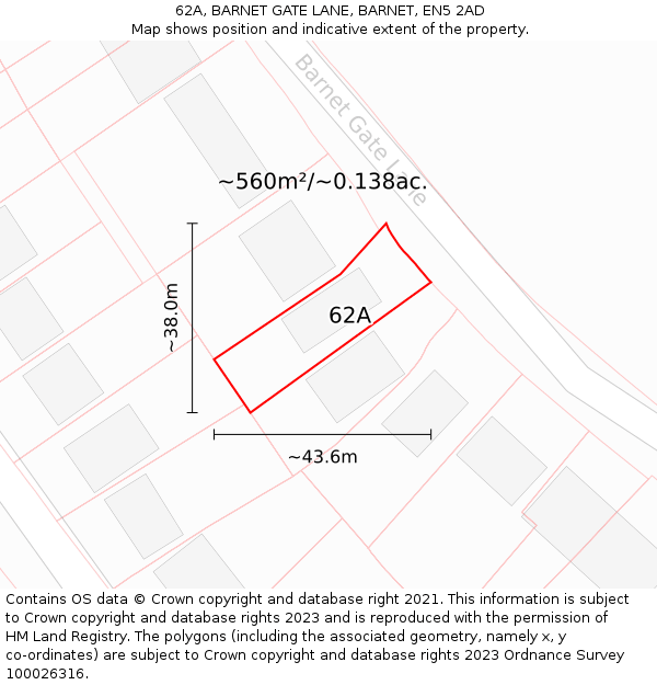 62A, BARNET GATE LANE, BARNET, EN5 2AD: Plot and title map