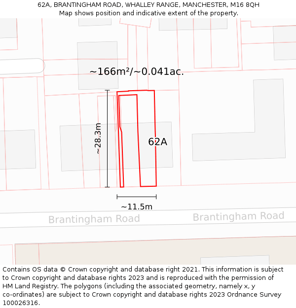 62A, BRANTINGHAM ROAD, WHALLEY RANGE, MANCHESTER, M16 8QH: Plot and title map