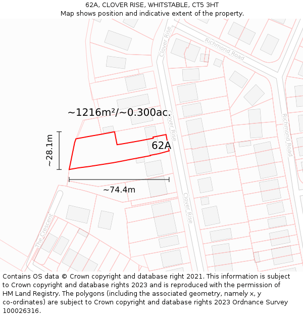 62A, CLOVER RISE, WHITSTABLE, CT5 3HT: Plot and title map