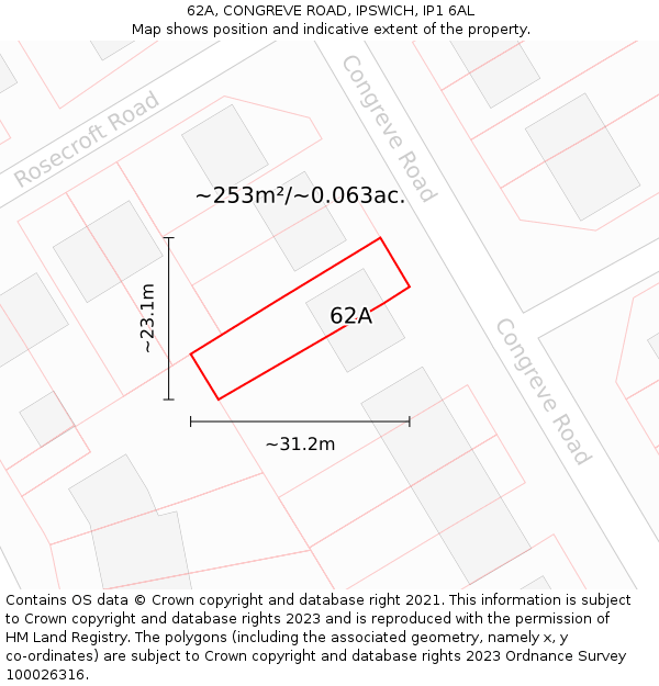 62A, CONGREVE ROAD, IPSWICH, IP1 6AL: Plot and title map