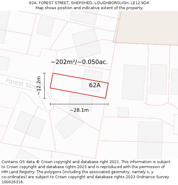 62A, FOREST STREET, SHEPSHED, LOUGHBOROUGH, LE12 9DA: Plot and title map