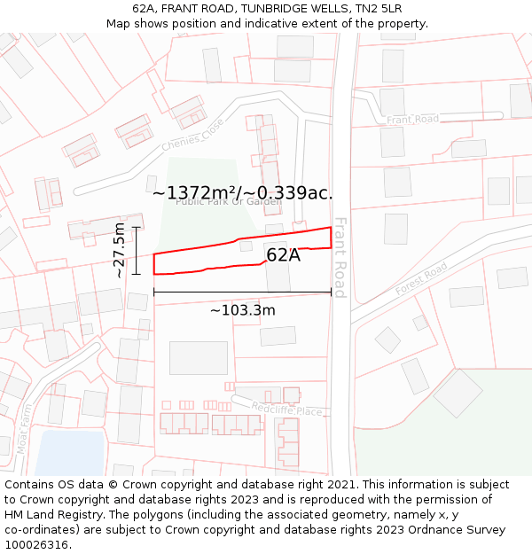 62A, FRANT ROAD, TUNBRIDGE WELLS, TN2 5LR: Plot and title map