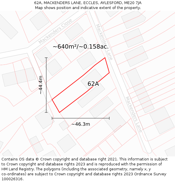 62A, MACKENDERS LANE, ECCLES, AYLESFORD, ME20 7JA: Plot and title map