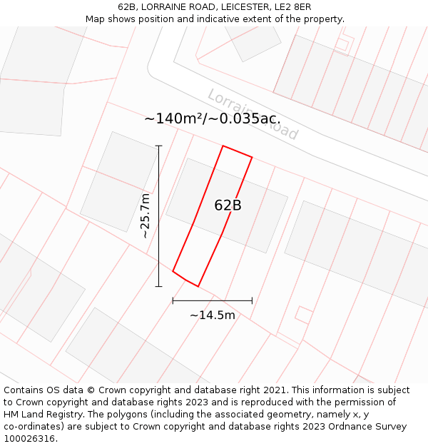 62B, LORRAINE ROAD, LEICESTER, LE2 8ER: Plot and title map