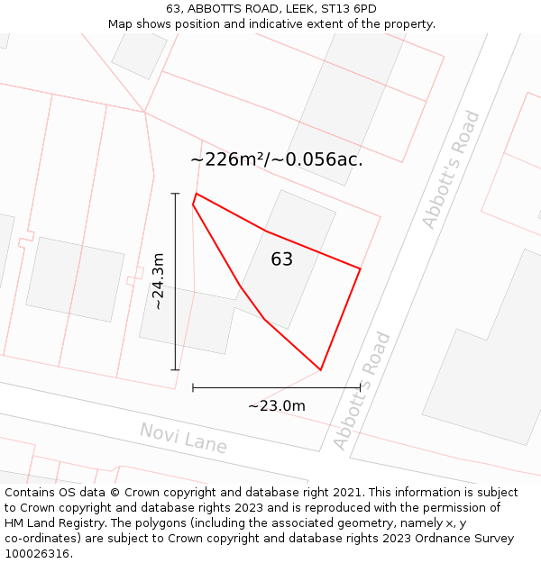 63, ABBOTTS ROAD, LEEK, ST13 6PD: Plot and title map